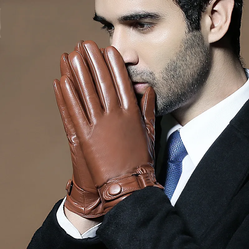 Мужские перчатки из овечьей кожи толстые теплые зимние шерстяные пряжа|Мужские