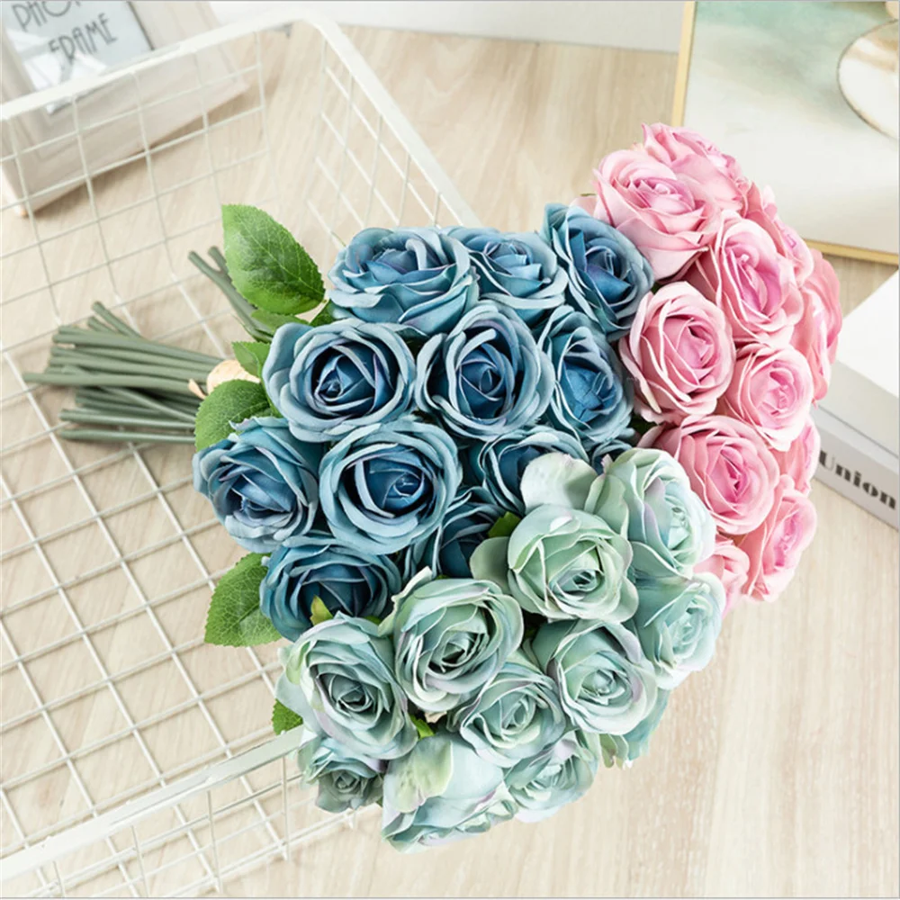 

New 1 Bunch of 12 Dream Simulation Roses Wedding Bouquet Home Office Hotel Restaurant DIY Party Decoration Valentine's Day Cheap