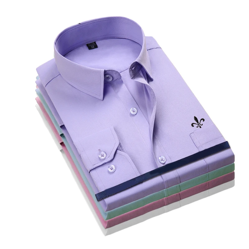 

Dudalinas 2021 Men Shirt Long Sleeve Fashion Classical Solid Striped Twill Male Formal Work Shirts Brand Dress Shirt Man Pocket