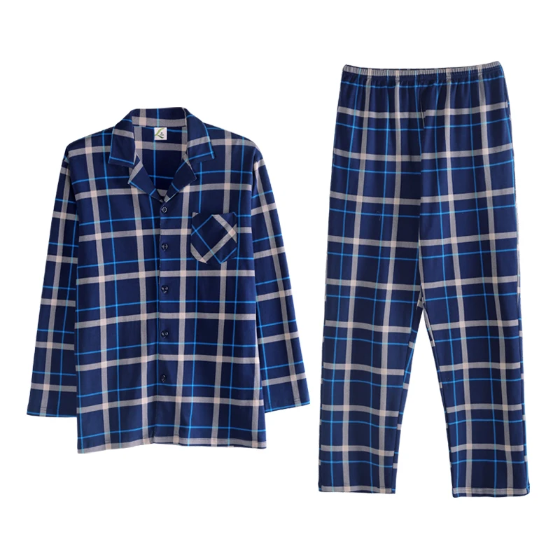 Мужская пижама зима осень длинный рукав пижамный комплект 100% Хлопок Ночная