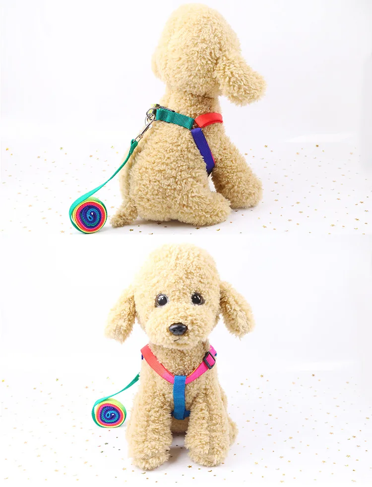 

Pet Traction Rope 1.5cm and 1.0cm Colorful Rope Chest Harness Dog Traction Rope with Chain Cute Rainbow Pet Supplies