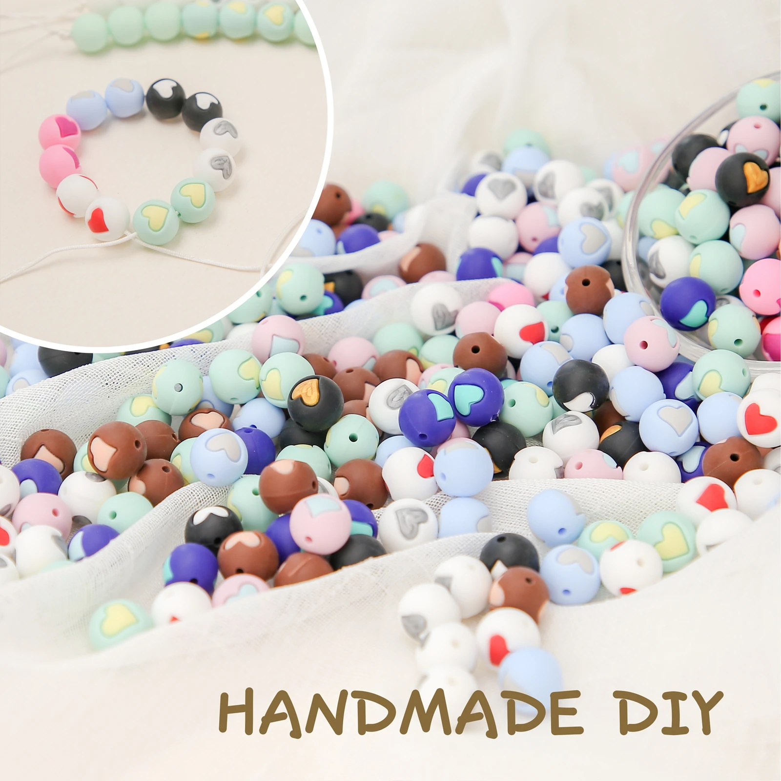 Cuentas de silicona para mordedor de beb&eacute;, 14mm, coraz&oacute;n, sin Bpa, cadena para chupete de reci&eacute;n nacido, pulsera, collar, accesorios para ni&ntilde;os, 10 Uds.-5