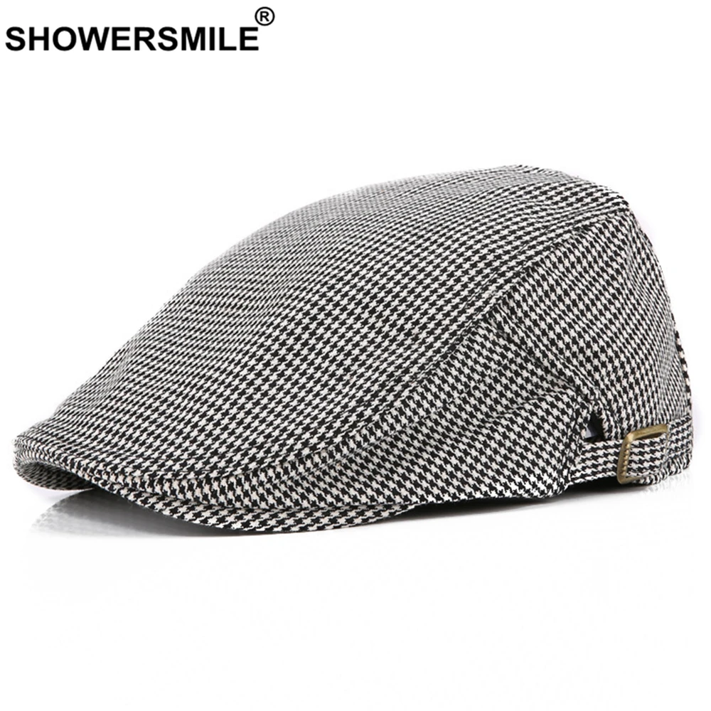 

Black White Plaid Newsboy Cap Women Mens British Beret Hat Cotton Flat Caps Adjustable Ivy Duckbill Driver Hat