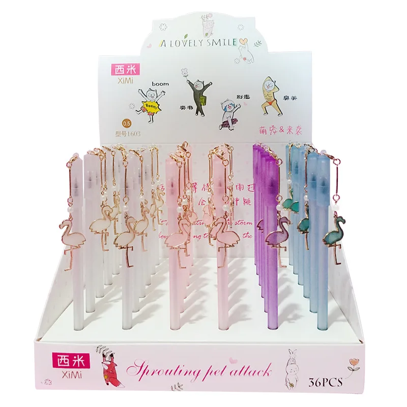 

36 шт./лот Kawaii Фламинго кулон на гелевую ручку милый 0,5 мм с черными чернилами Подпись Ручки Рекламные Подарочные канцелярские товары школьны...