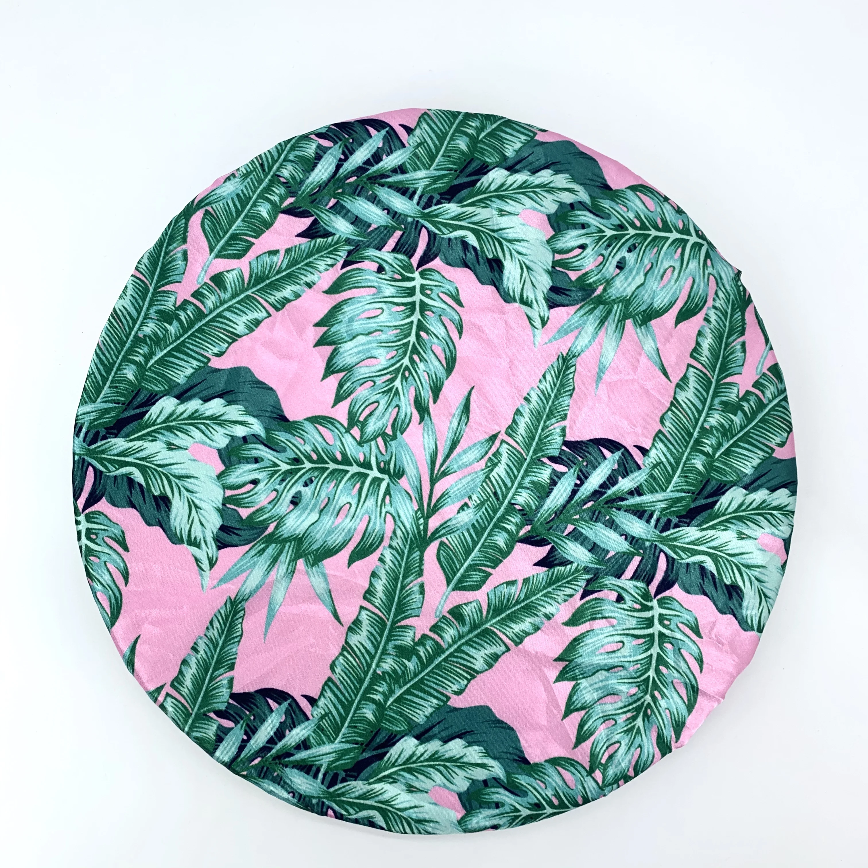 

Digital Printed polyester satin fabric double layer Palm leaves shower caps
