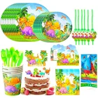 Принадлежности для вечерние в виде динозавра-украшения для дня рождения для девочек, баннер на день рождения, воздушные шары, скатерть, тарелки, столовая посуда