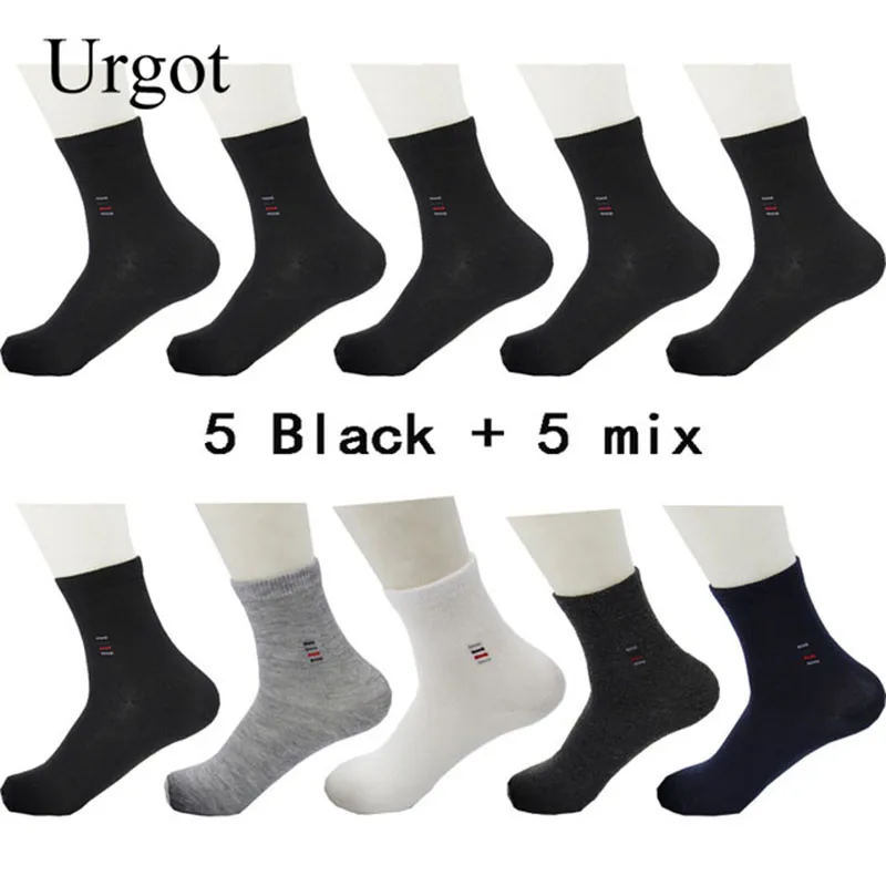 

Urgot 10 Pairs Men's Cotton Socks Business Men Deodorant Crew Socks Breathable Male Solid Color size EUR 39-44