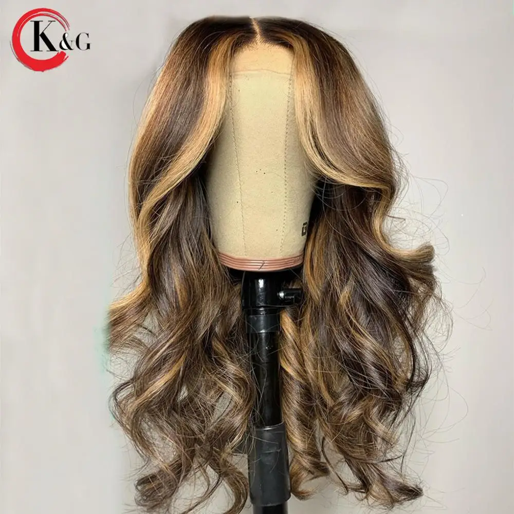 KUNGANG хайлайтер T часть кружевные парики волнистые человеческие волосы