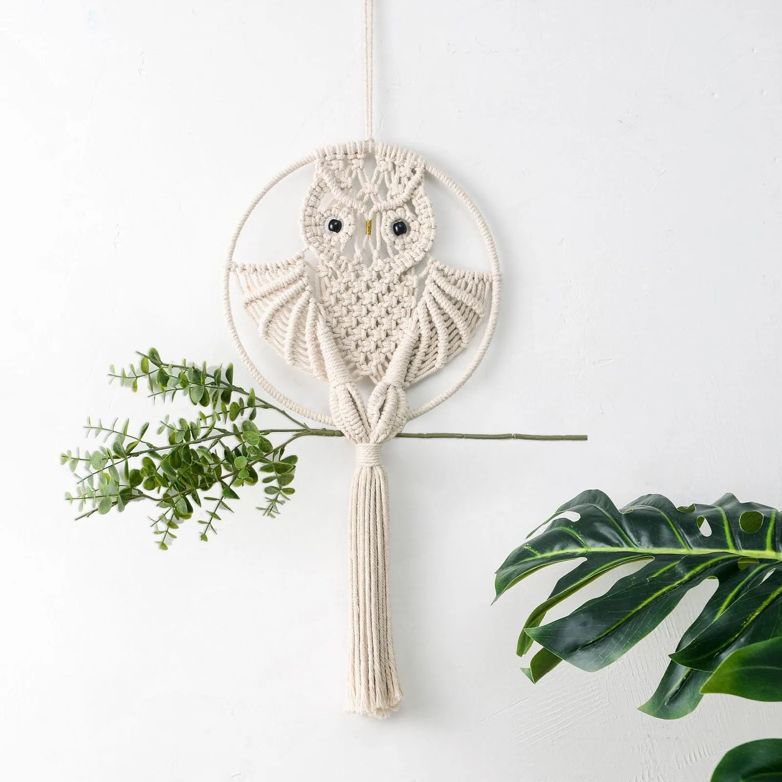 Плетеная вручную Сова Ловец снов основной цвет Хлопковая веревка настенный