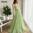 Платья для выпускного вечера из плотного зеленого тюля Booma, кружевные ленты А-силуэта с длинными рукавами и прозрачным вырезом, вечерние платья