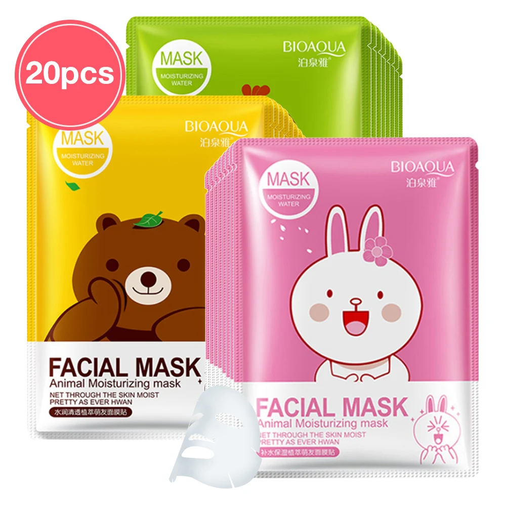 Увлажняющая маска для лица с изображением животных из мультфильмов 20 шт.