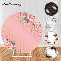 sensfun round circle backdrop marble table party decor pink floral wedding flower birthday banner elastic cylinder plinth cover