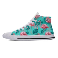 birds of flamingos and tropical flowers womens customized casual canvas shoes leisure women breathable custom white shoes