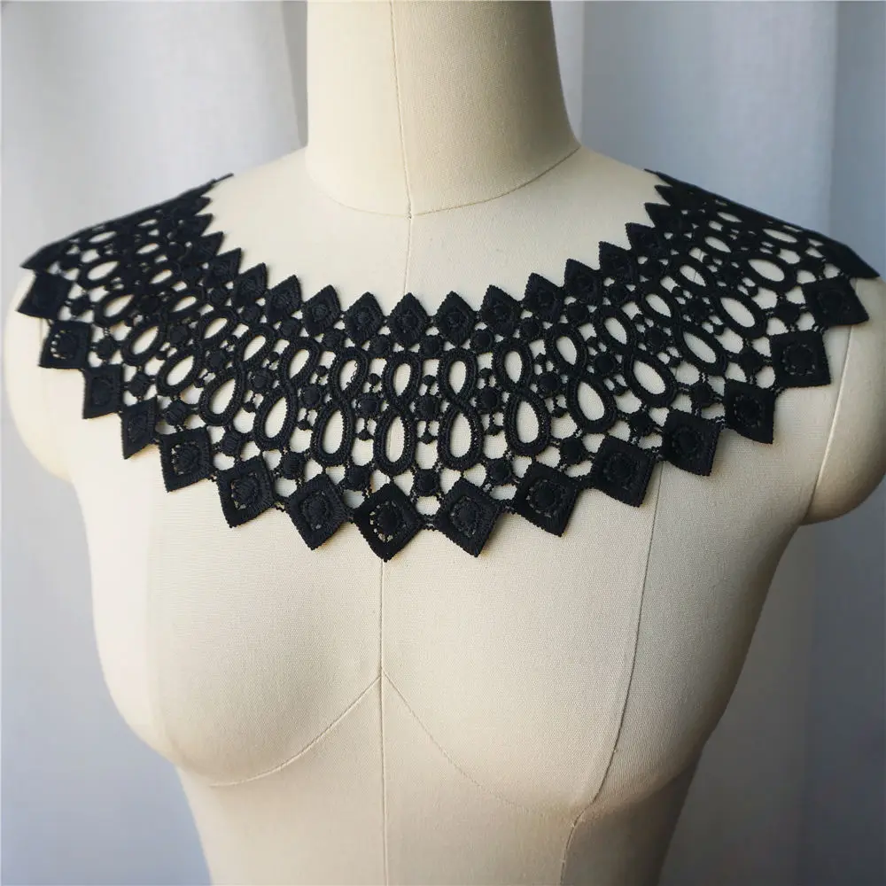 Черная ткань с круглым вырезом воротник вышитая аппликация для платья полые