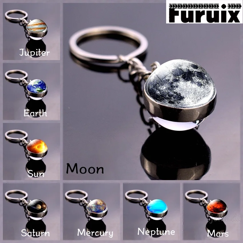 

Solar System Planet Keyring Galaxy Nebula Space Keychain Moon Earth Sun Mars Art Picture Double Side Glass Ball Car Key Chain