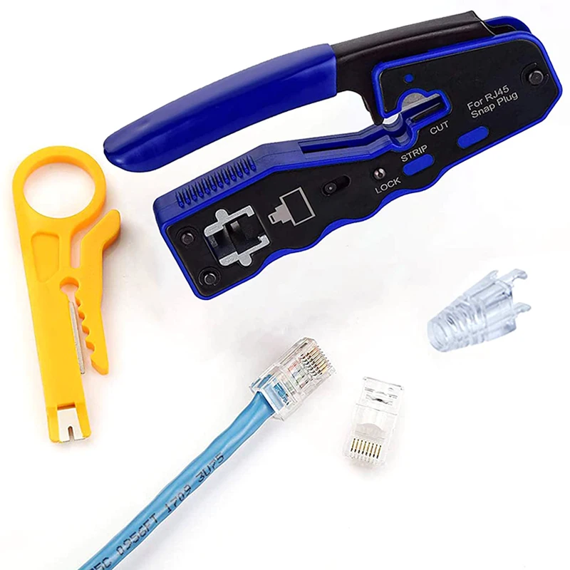 

RJ45 Crimp Tool Cable Tester Kit,All-In-One Stripper Cutter Crimper Tool for RJ45 Cat6 Cat5 Pass-Thru Connectors