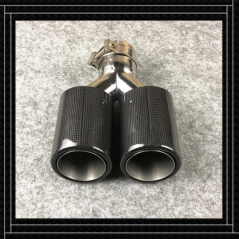 

One Pcs Y Model For Akrapovic Exhaust Pipe Crimping Glossy Black Car Universal Carbon Fiber+Stainless Steel Muffler Tip Tailpipe