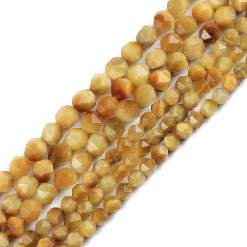 HGKLBB Natural Faceted Gold Tiger eye Stone Spacers Loose beads for Jewelry making bracelets necklace DIY accessories 6/8MM 15&quot |