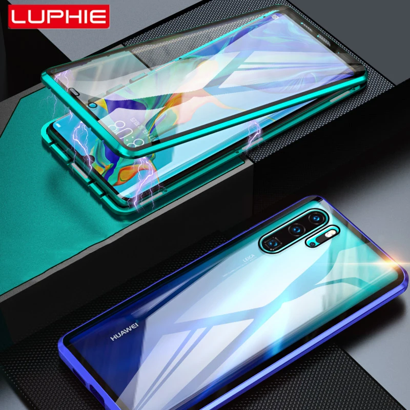 Luphie полный обертывающийся Магнитный чехол для huawei P30 Pro Чехол 9H Передняя Задняя крышка из закаленного стекла чехол для телефона huawei P30 чехол