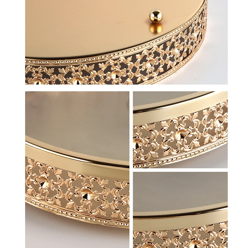 

PEANDIM Gold Metal Tray 20cm Diameter Round Dessert Plate Wedding Christmas Halloween Decoration for Home Tray Storage
