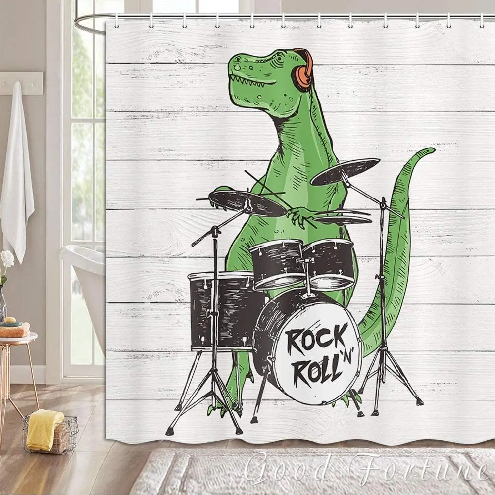 

Cute Dinosaurs Playing Musical Drums, Waterproof Polyester Fabric Shower Curtains, Bathroom Decor