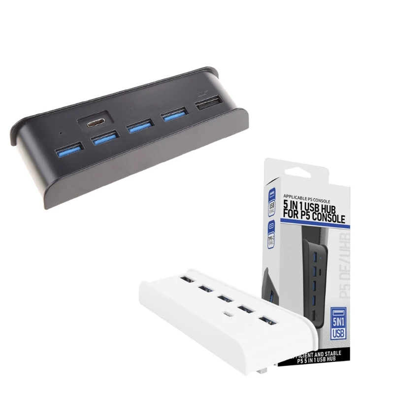 

For PS5 6 in 1 USB Hub USB Splitter Expander Hub Adapter with 5 USB A + 1 USB C Ports for PS5 Console