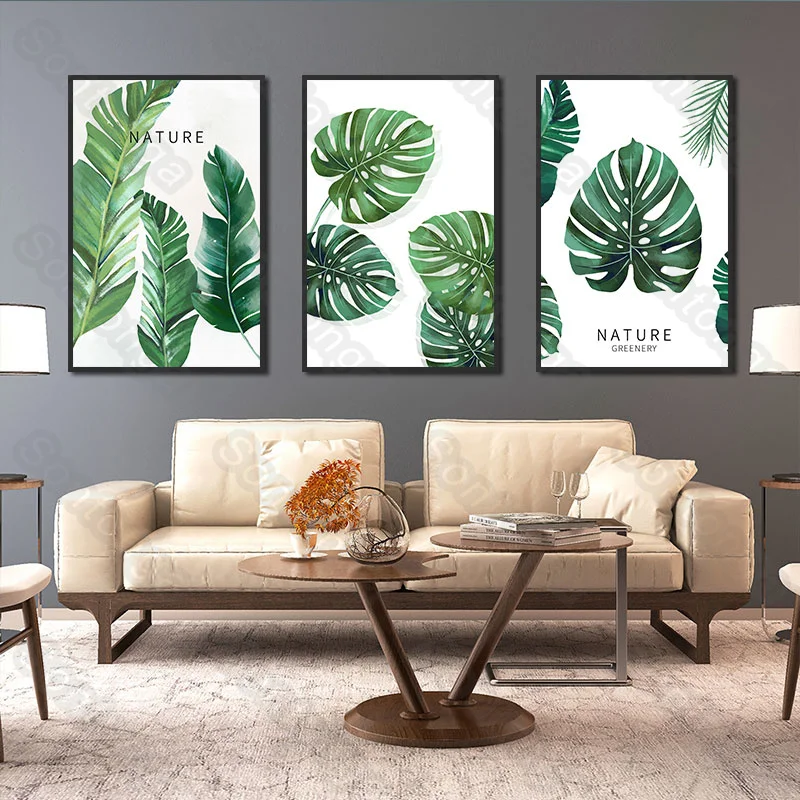 

Green Plant Decorative Painting Art Poster Sofa Background Bedside Painting Creative Modern Living Room Simple Home Decoration