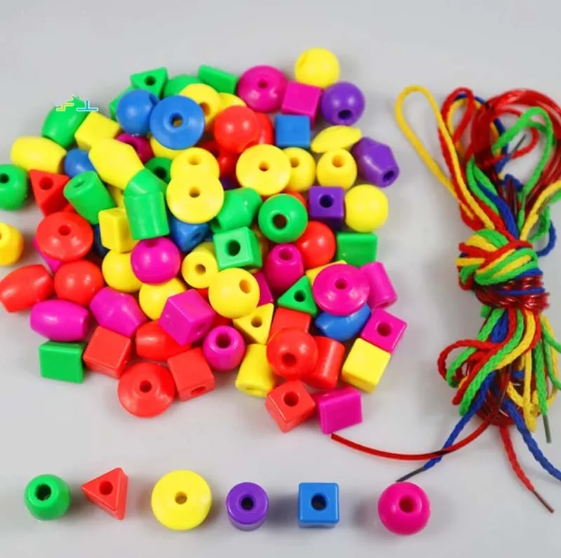

60pcs DIY Beads Toys Geometric figurebeads Stringing Threading Beads Game Education Toy for Baby Kids Children Crafts Beads Toy