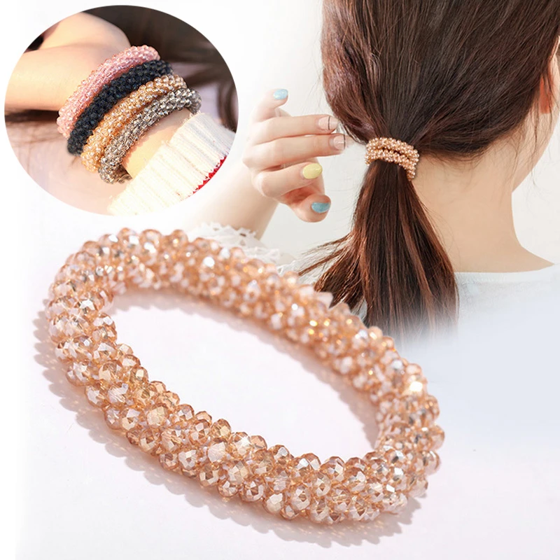 

Simple Elastic Hair Bands For Girls Hair Accessories Korean Fashion Rhinestone Scrunchie Women Tie Gum Rope Ponytail Holder New