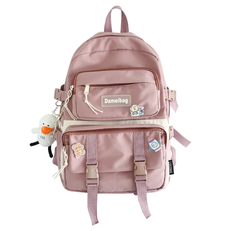 

EST New Women Backpack Kawaii Pendant Large Capacity Waterproof Korean School Bag Girls Preppy Shoulders Female Mochila Bolsa