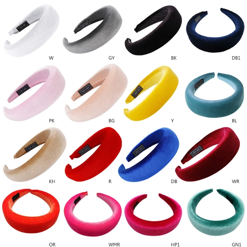 

11 Colors Women Padded Wide Sponge Headband Glitter Velvet Sweet Candy Color Hair Hoop Vintage Party Stretchy Thick Headpiece