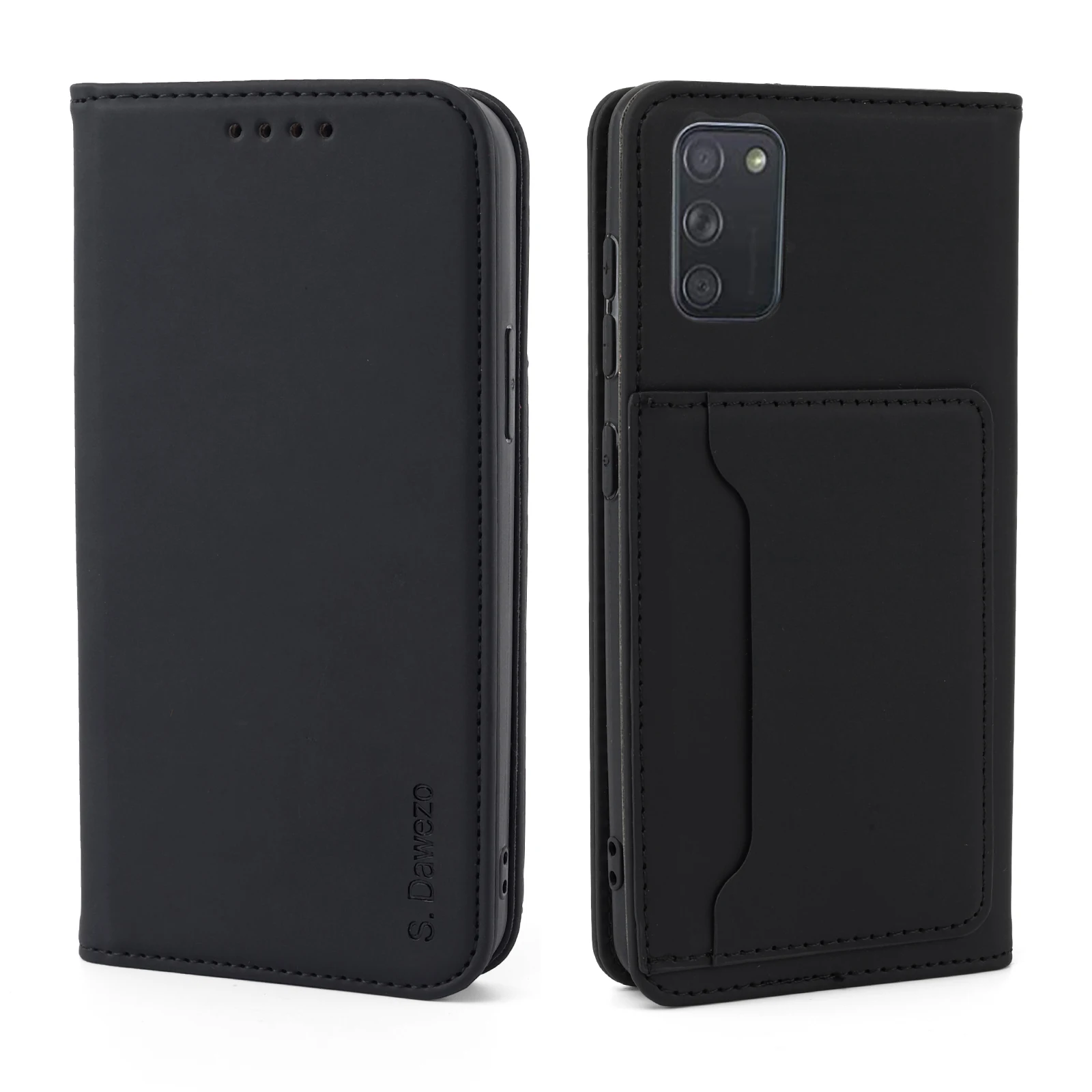 

S.Dawezo Samsung Galaxy A41 Case, PU Leather Wallet Flip Case With Magnetic Closure Card Holder Kickstand Phone Cover-Black