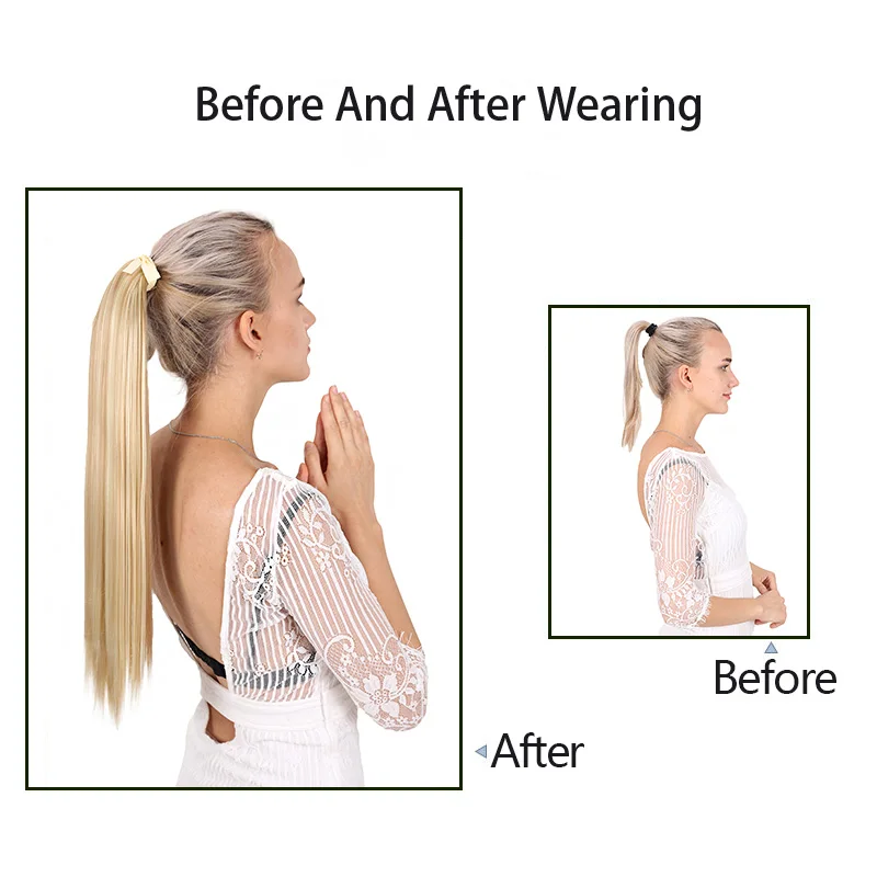 SHANGKE Synthetic Long Straight Ponytail Extension Wig Wrap Around Ponytail Clip in Hairpiece for Women Fake Pony Tail Hair