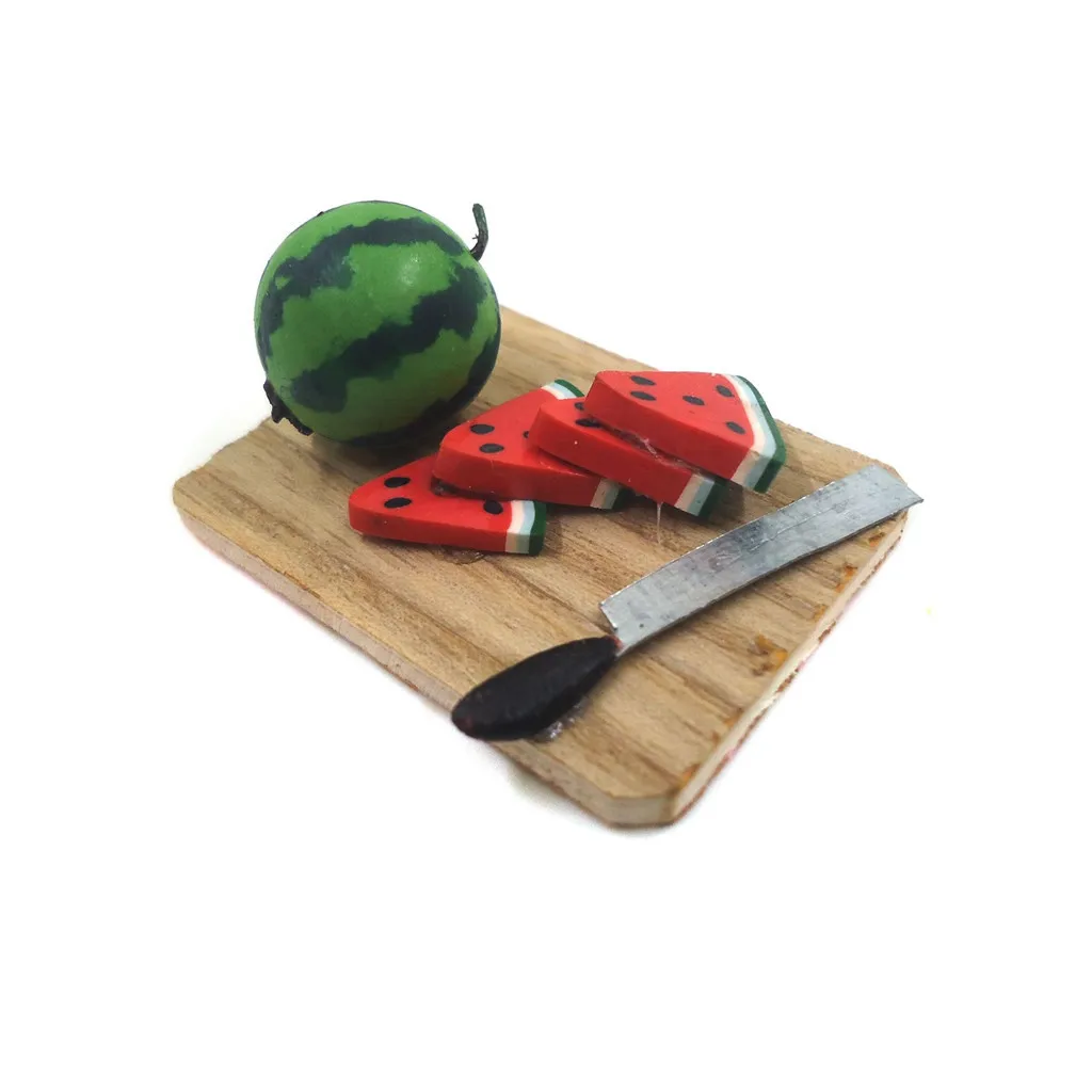

1:12 Dollhouse miniatures Scene Model kitchen watermelon Cutting Board Knife Dollhouse Decor Accessories mini toys