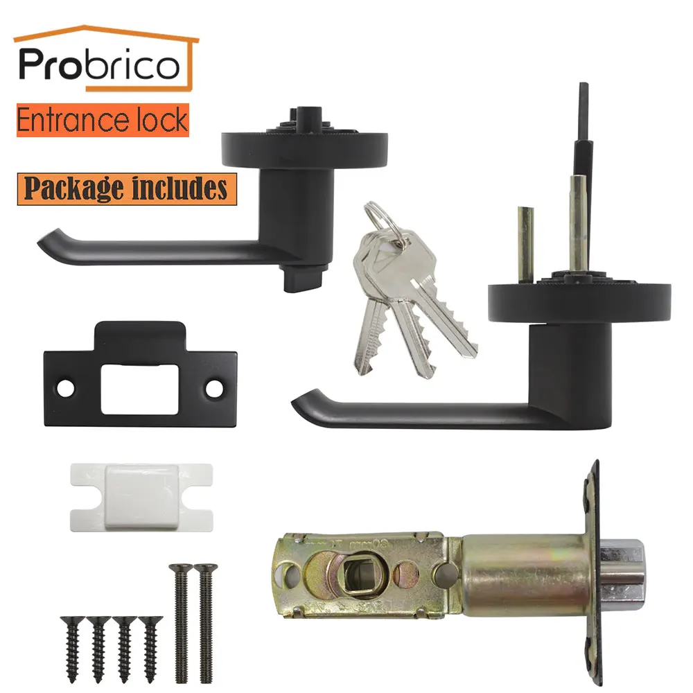 

Probrico Black door Handles for Interior doors Front Back door Lever with Lock Cylinder Latch Heavy duty Home Security door lock