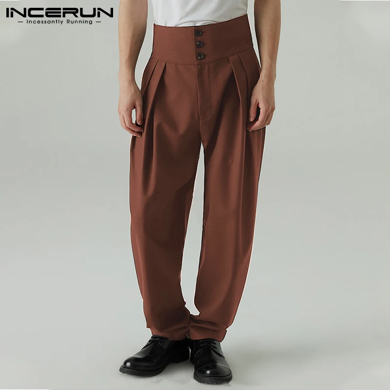 

Брюки INCERUN Женские однотонные со складками, с завышенной талией и пуговицами