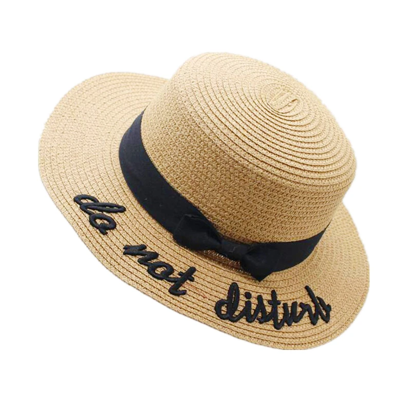 New Summer Sun Hats Women Fashion Girl Straw Hat Ribbon Bow Beach Casual Flat Top Panama Bone Feminino | Аксессуары для одежды