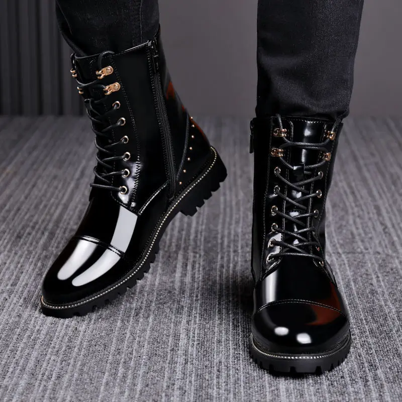 

2021winter New Cowhide plus Velvet Martens Boots Men's High-Top British Working Wear Motorcycle Height Increasing Insole Rivet