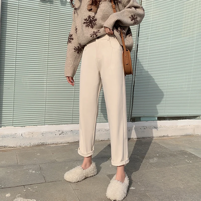 Брюки женские шерстяные с высокой талией и карманами на осень/зиму | Женская