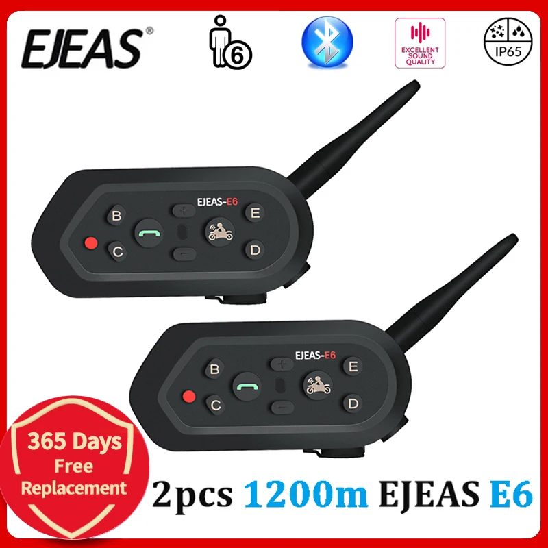 EJEAS E6 1200 м Система внутренней связи по Bluetooth мотоциклетный шлем переговорные