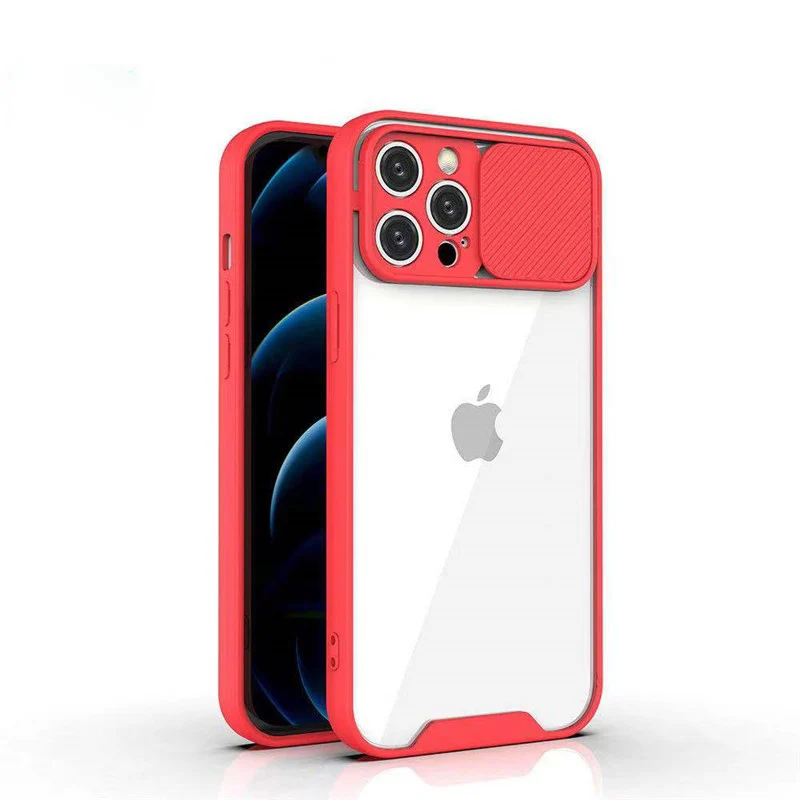 

Transparent Acrylic Back Cover for iPhone 12 Mini Slide Camera Protect Case for iPhone 11 12 Pro Max X Xs Xr 7 8 Plus Armor Case