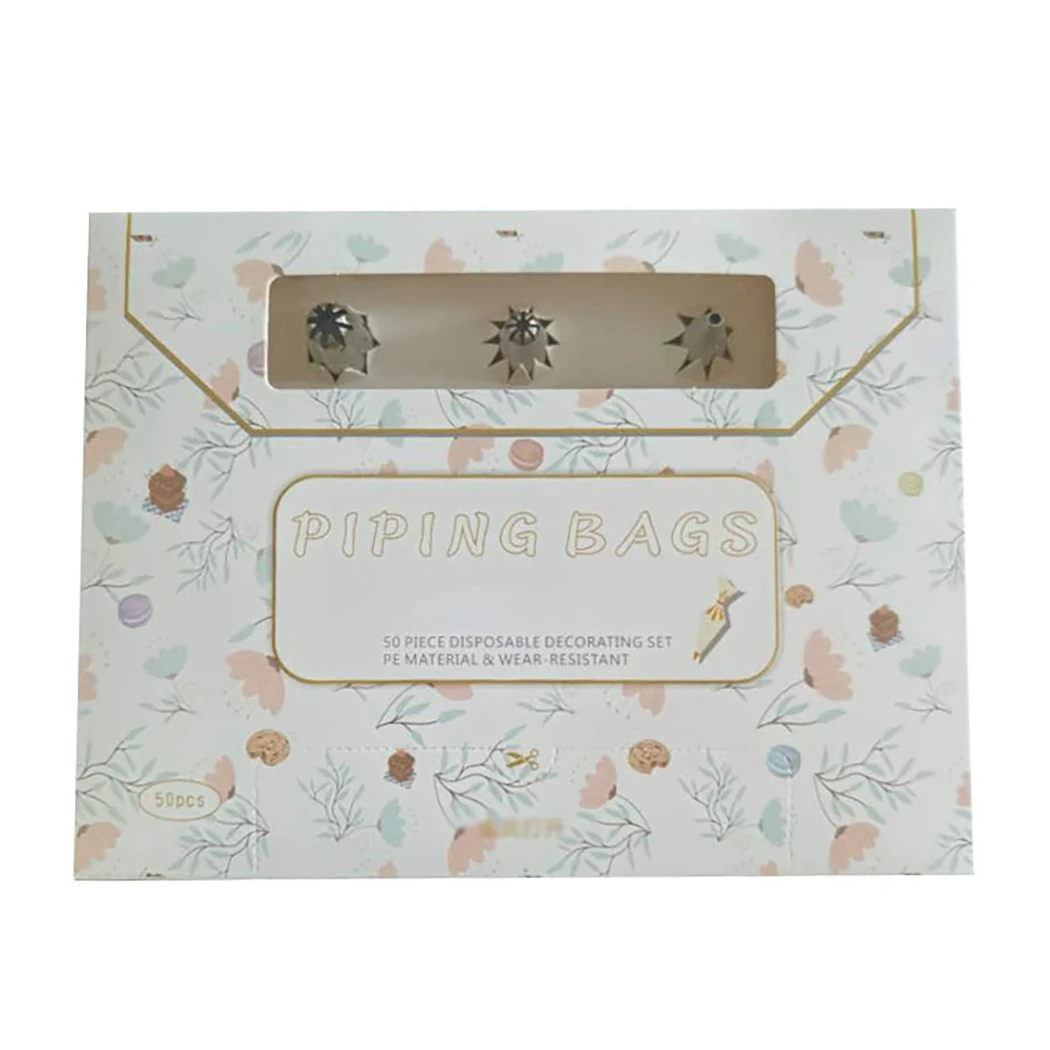 

Piping Bags Disposable Plastic 50Pc Pastry Bags With 3 Baking Nozzle Tip Fondant Cake Cream Decorating Pastry Tip Tool Cake Tool