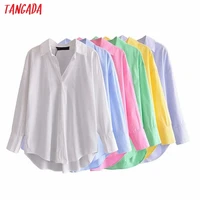 tangada women basic candy color shirts long sleeve solid turn down collar elegant office ladies work wear blouses 3h569