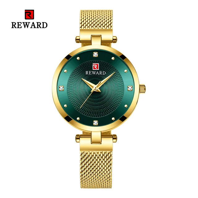 Gold Green Награда роскошные женские часы модное платье кварцевые часы женские из нержавеющей стали водонепроницаемые женские наручные часы Часы Relogio Feminino - Цвет: Gold Green