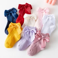 baby girls socks with big bows breathable newborn girl short socks hollow out toddlers cotton princess kids sock for 0 5years