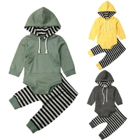 2019 toddler baby boy autumn clothes hooded tops long sleeve bodysuit striped long pants 2pcs outfits
