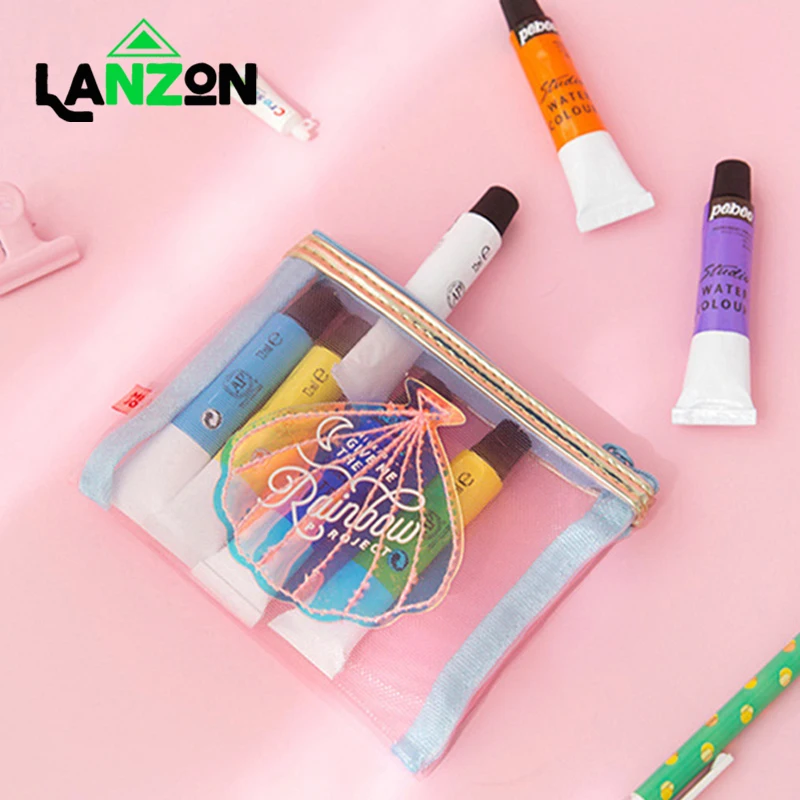 Сетчатая пряжа косметички прозрачная Милая оболочка с фламинго сумка для