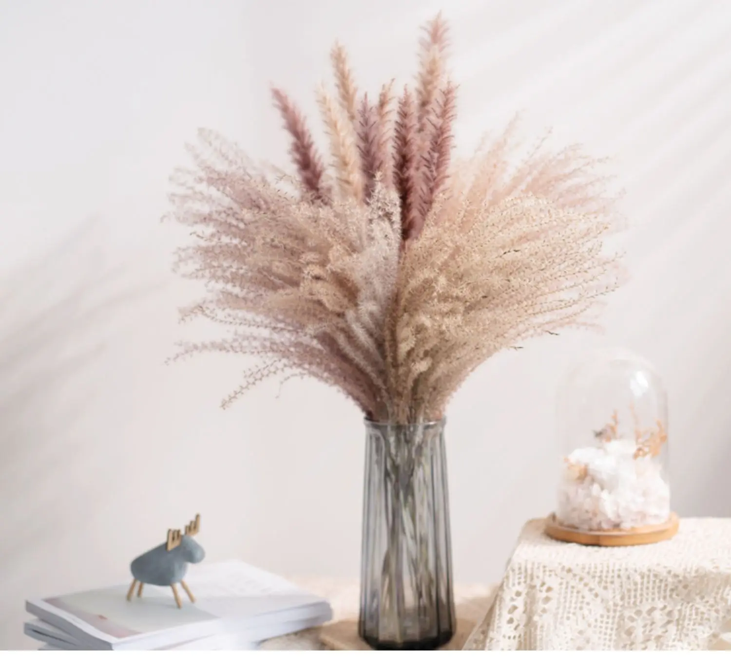 Ramo de Flores de ca&ntilde;a secas reales para decoraci&oacute;n del hogar, Flores de mesa Preservadas, hierba de Pampas Natural para habitaci&oacute;n, 30 piezas-2
