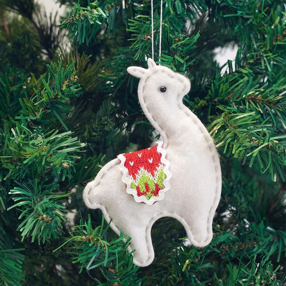 4PCS Mini Felt Christmas Tree Pendants Plush Alpaca Set Hanging Ornaments Decoration | Дом и сад