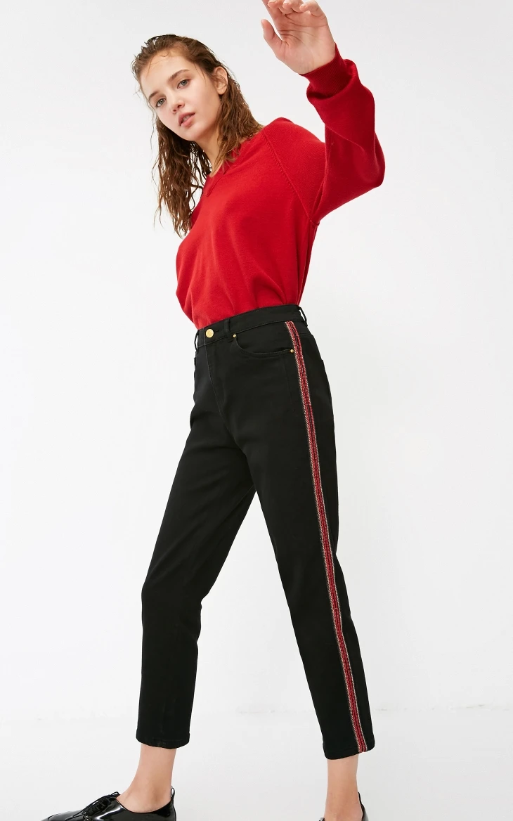Vero Moda Новые поступления BF стиль боковые полоски прямые джинсы потертые | 318349577